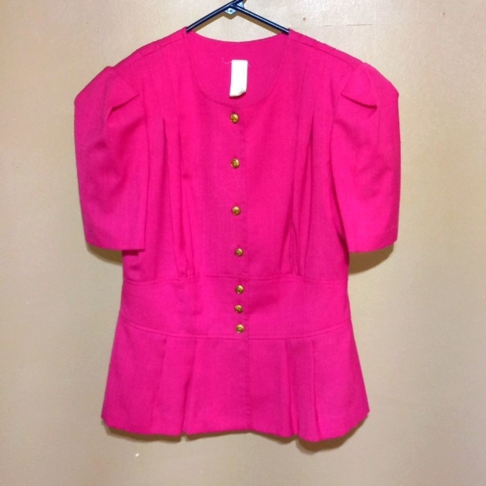 Dressy Vtg 70s fuchsia polyester rayon jacket top, sz 14